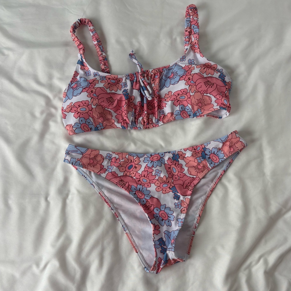 Floral Bikini Set in Pink and Blue